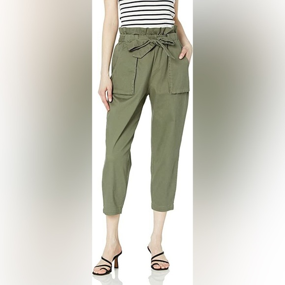 BCBGeneration Olive Twill Cotton Paperbag High Waist Pants - Picture 7 of 7